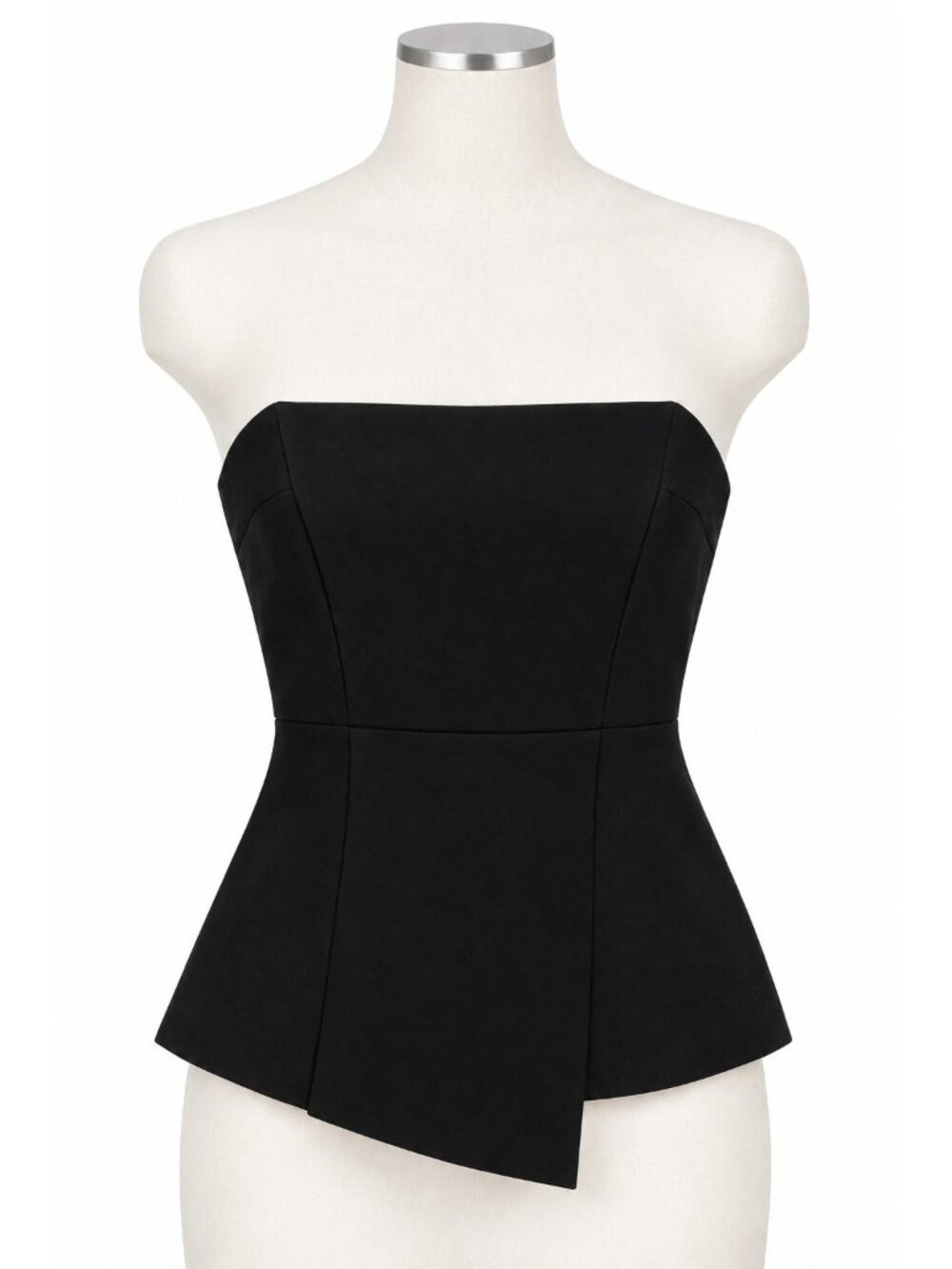 White House Black Market Women's Black Satin Asymmetrical Peplum Bustier size 0